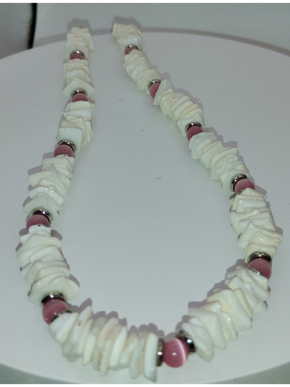 Panama Jack Shell Chip Necklace Pink Cat Eye Beads Coastal Beach Boho Jewelry